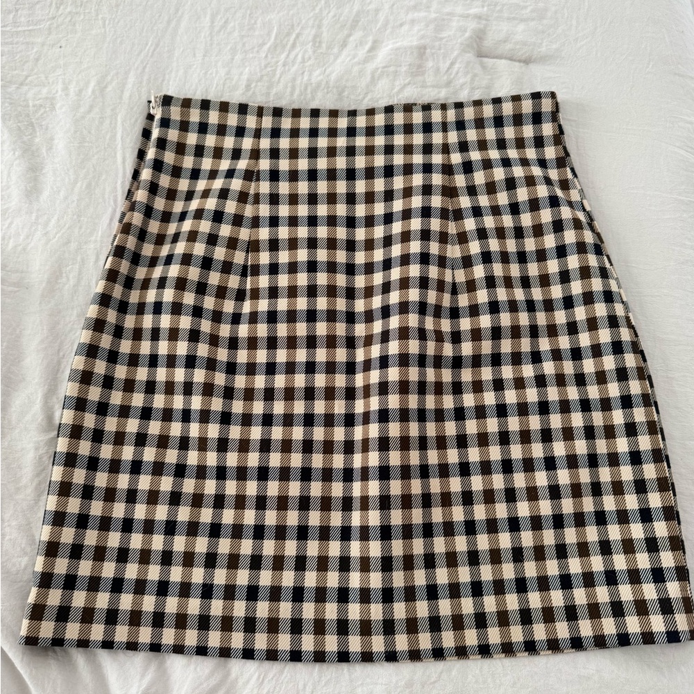 H&M Black and Cream Checkered Mini Skirt